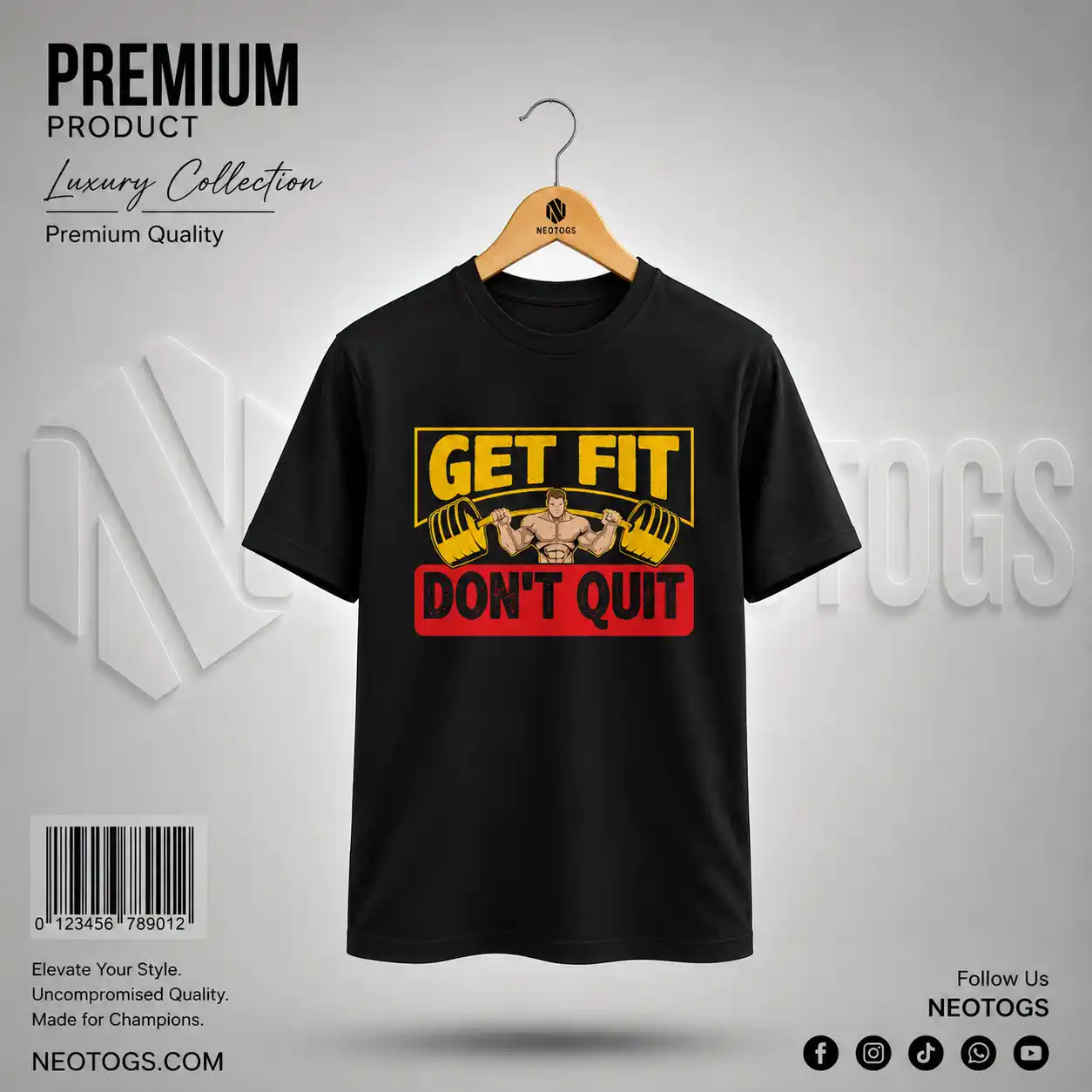Get Fit Printed Black T-Shirt: 1 Best Gym Workout Wear 1 Get Fit Printed Black T-Shirt for Men by NEOTOGS