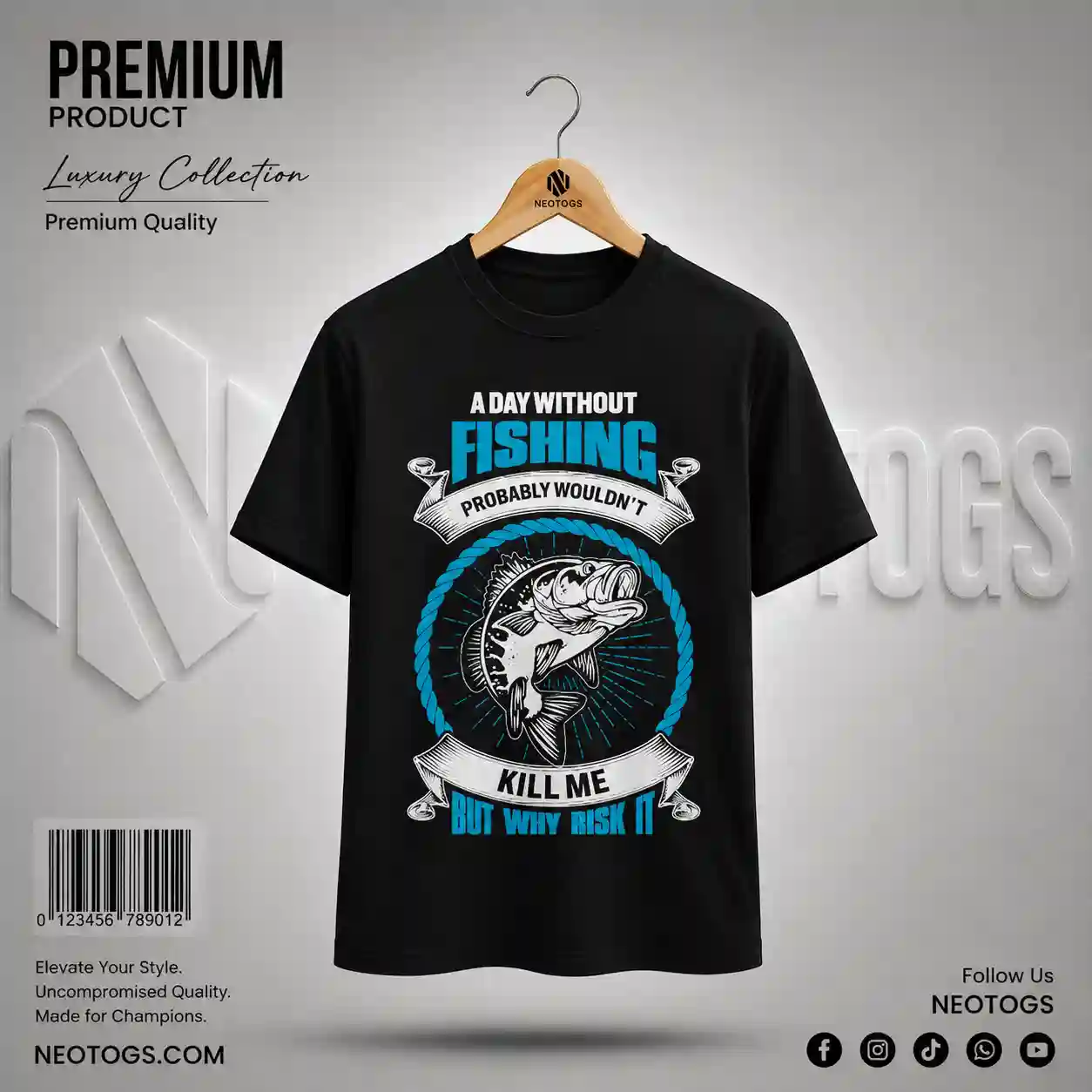 1 Best Fishing Quote Printed Black T-Shirt for Men | NEOTOGS 1 Fishing Quote Printed Black T-Shirt for Men by NEOTOGS