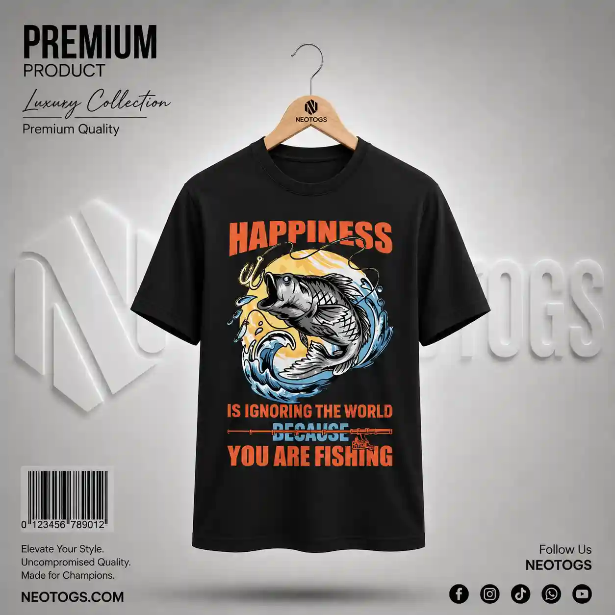 Fishing Graphic Printed Black T-Shirt: 1 Best Men Style 1 Fishing Graphic Printed Black T-Shirt for Men by NEOTOGS
