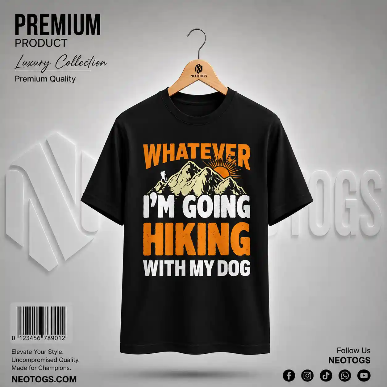 Going Hiking Printed Black T-Shirt: 1 Best Dog Owner Style 1 Going Hiking Printed Black T-Shirt for Men by NEOTOGS