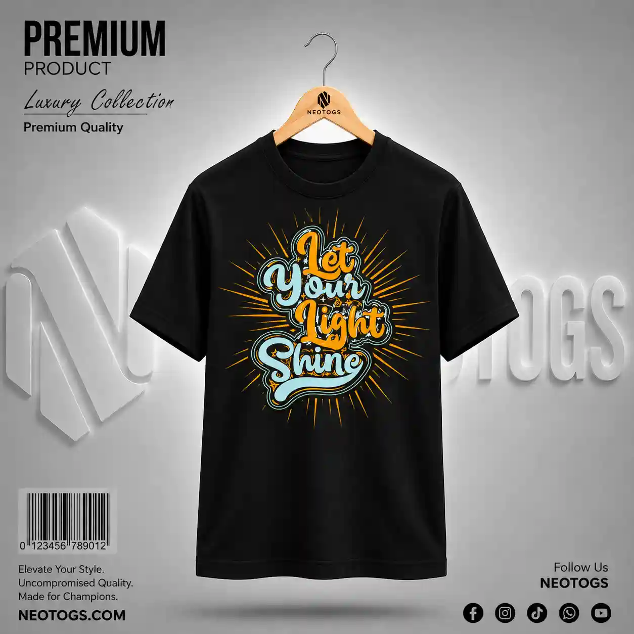 Positive Quote Printed Black T-Shirt: 1 Best Men Glow Style 1 Positive Quote Printed Black T-Shirt for Men by NEOTOGS