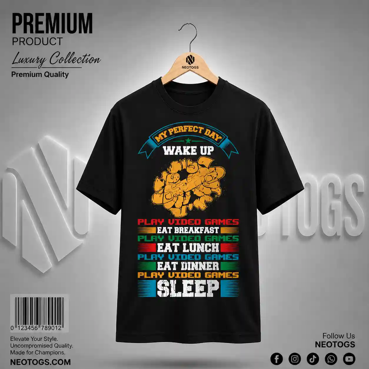 Best Gaming Printed Black T-Shirt for Men | 210 GSM Cotton 1 Gaming Printed Black T-Shirt for Men by NEOTOGS