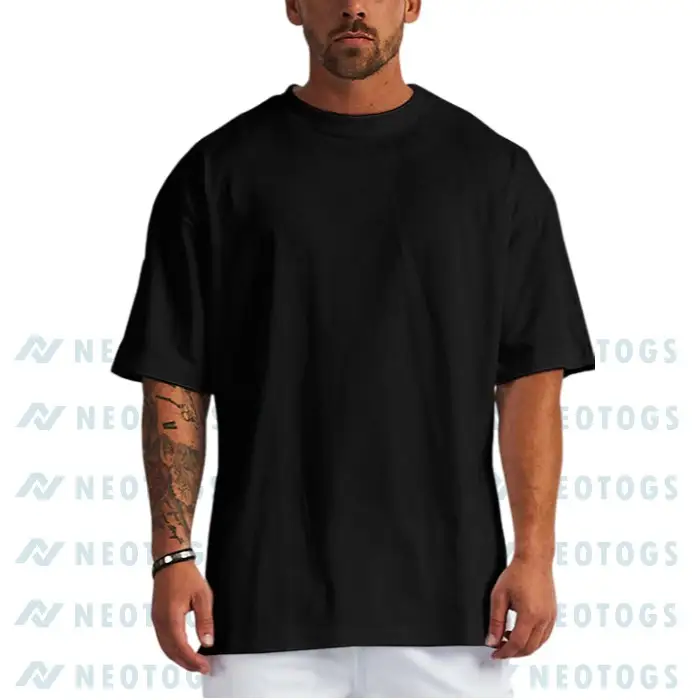 Neotogs Black Color Drop Shoulder Custom T Shirt Front Side