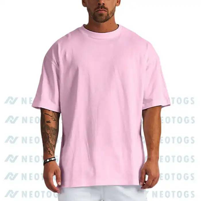 Neotogs Pink Color Drop Shoulder Custom T Shirt Front Side