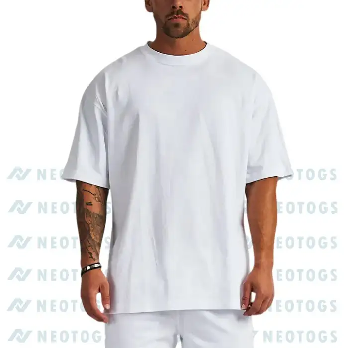 Neotogs White Color Drop Shoulder Customize T Shirt Front Side